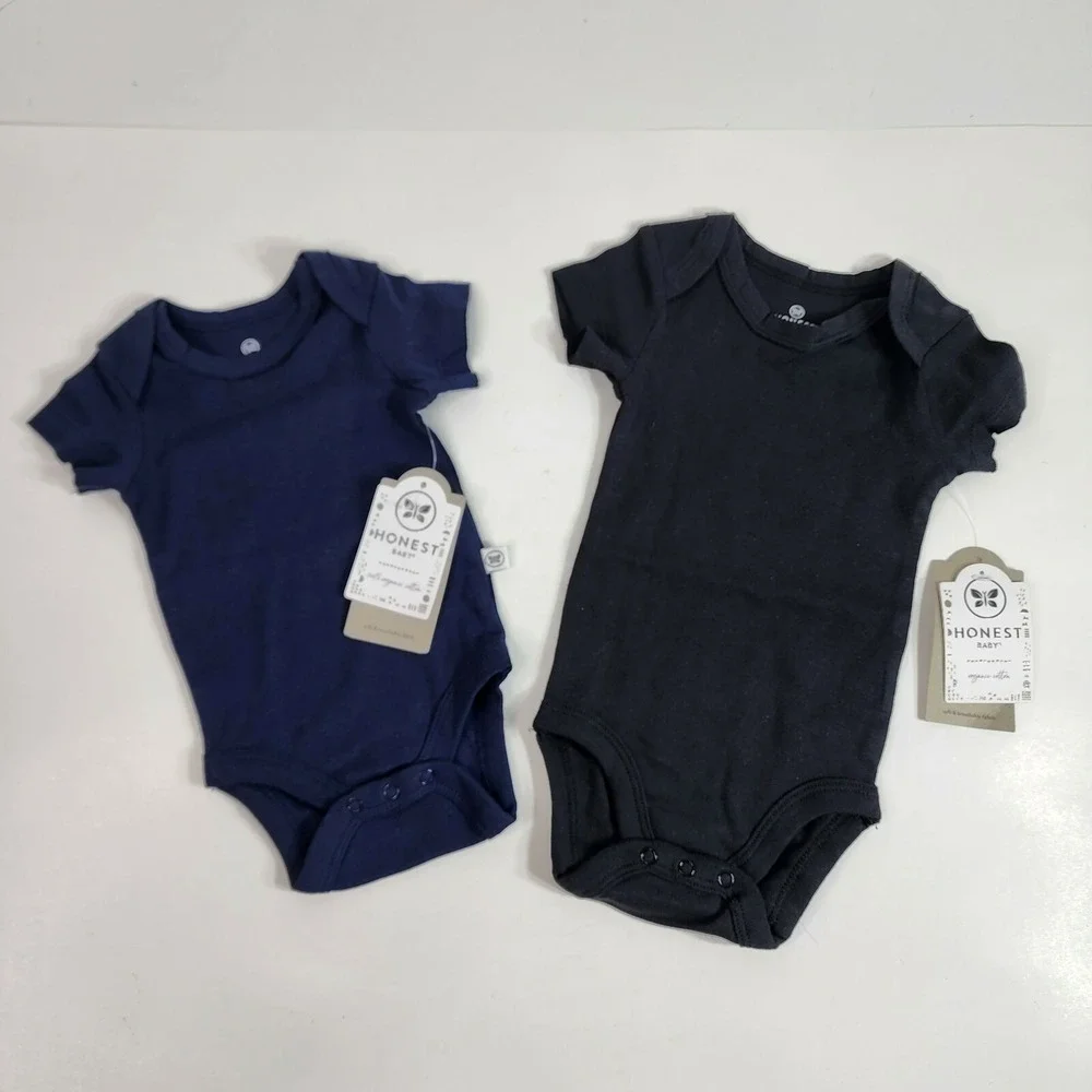 Honest Baby Organic CottonShort Sleeve Newborn Navy & 0-3 months black NWT
